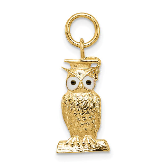 Million Charms 14K Yellow Gold Themed Graduation Owl Charm With Enamel