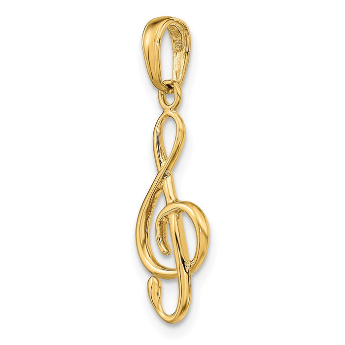 Million Charms 14K Yellow Gold Themed 3-D Clef Note Pendant