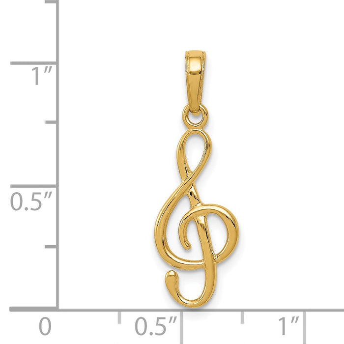 Million Charms 14K Yellow Gold Themed 3-D Clef Note Pendant