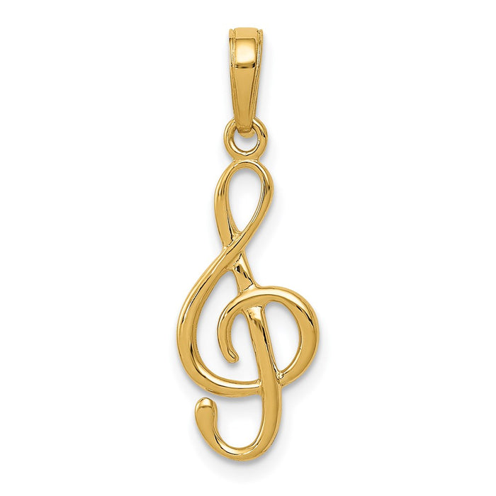 Million Charms 14K Yellow Gold Themed 3-D Clef Note Pendant