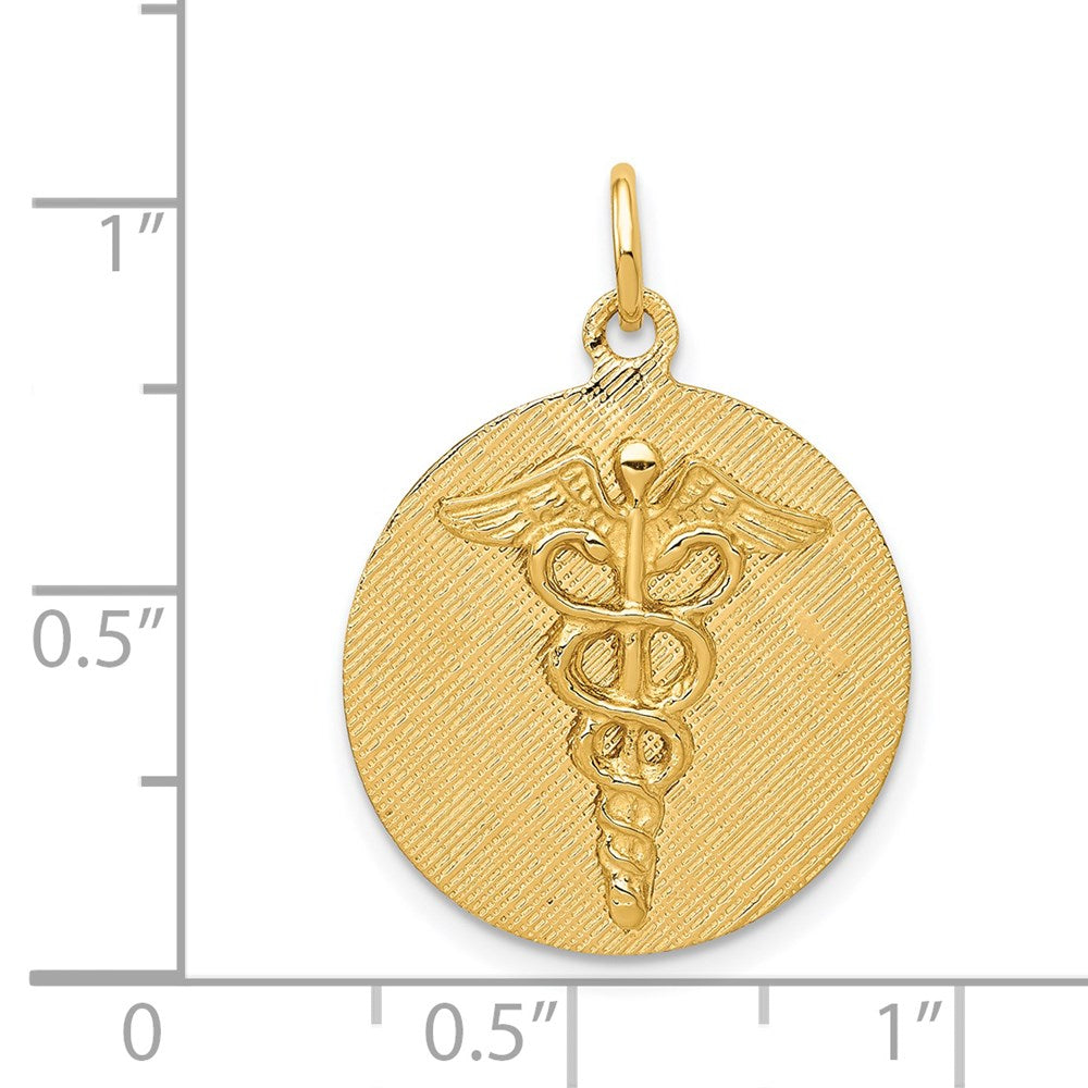 Million Charms 14K Yellow Gold Themed Caduceus Disc Charm