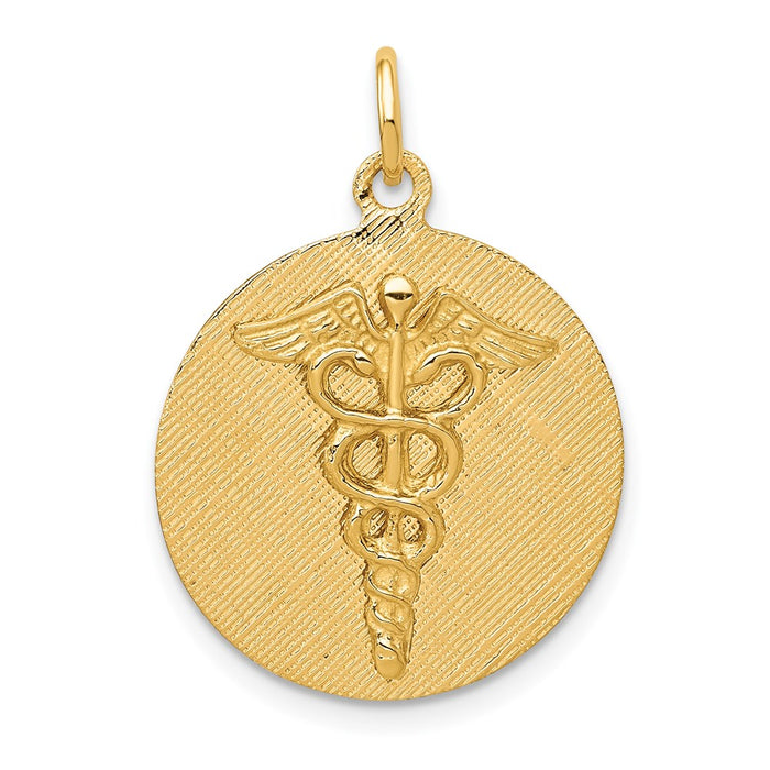 Million Charms 14K Yellow Gold Themed Caduceus Disc Charm