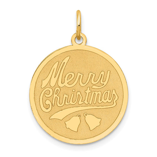 Million Charms 14K Yellow Gold Themed Merry Christmas Disc Charm