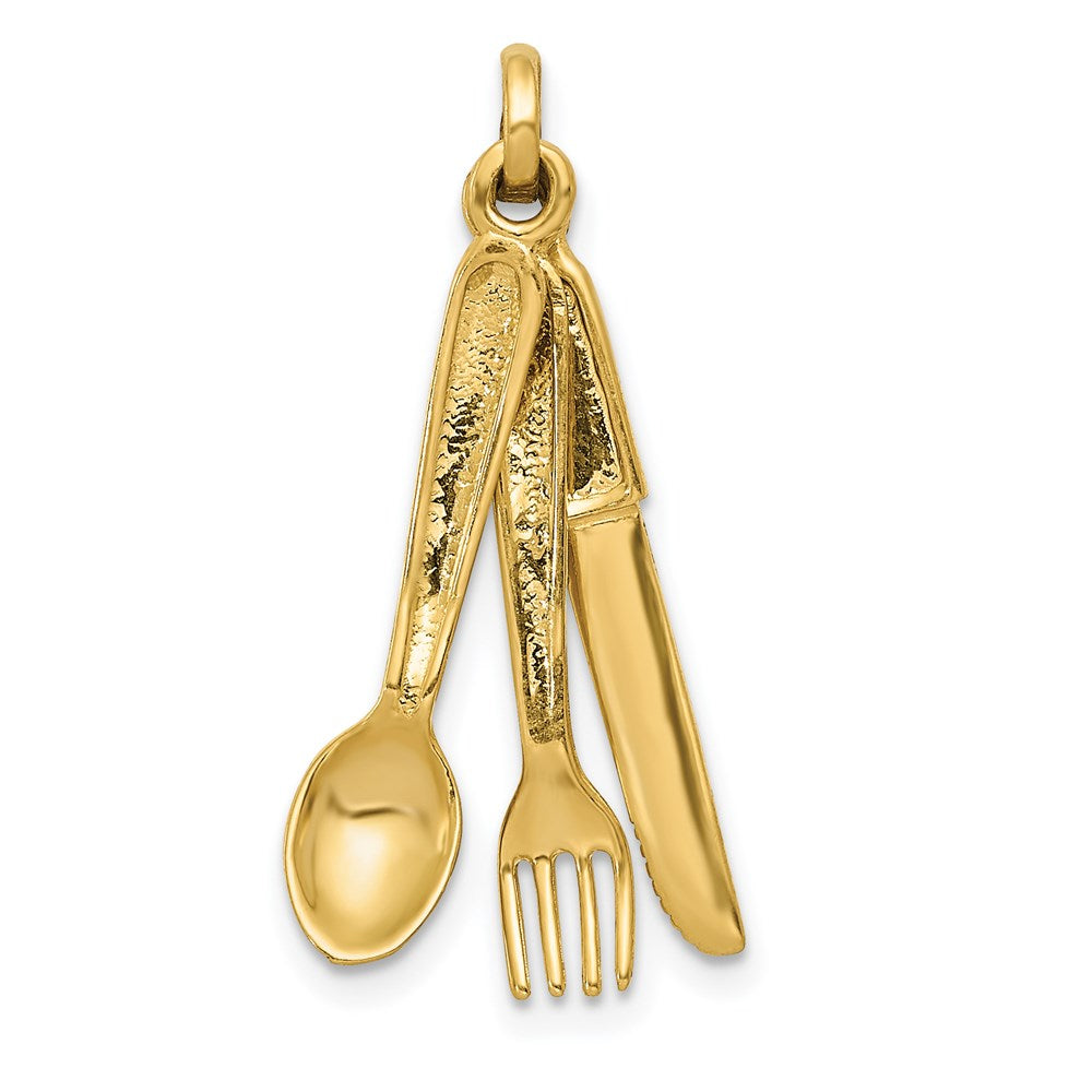 Million Charms 14K Yellow Gold Themed Knife, Fork & Spoon Charm