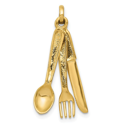 Million Charms 14K Yellow Gold Themed Knife, Fork & Spoon Charm