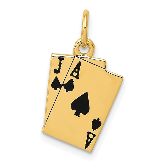 Million Charms 14K Yellow Gold Themed Enameled Blackjack Playing Cards Charm