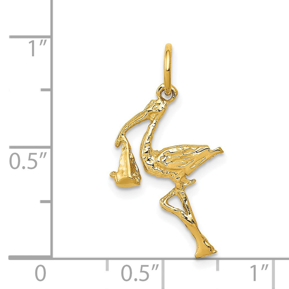 Million Charms 14K Yellow Gold Themed Solid 3-Dimensional Stork Charm