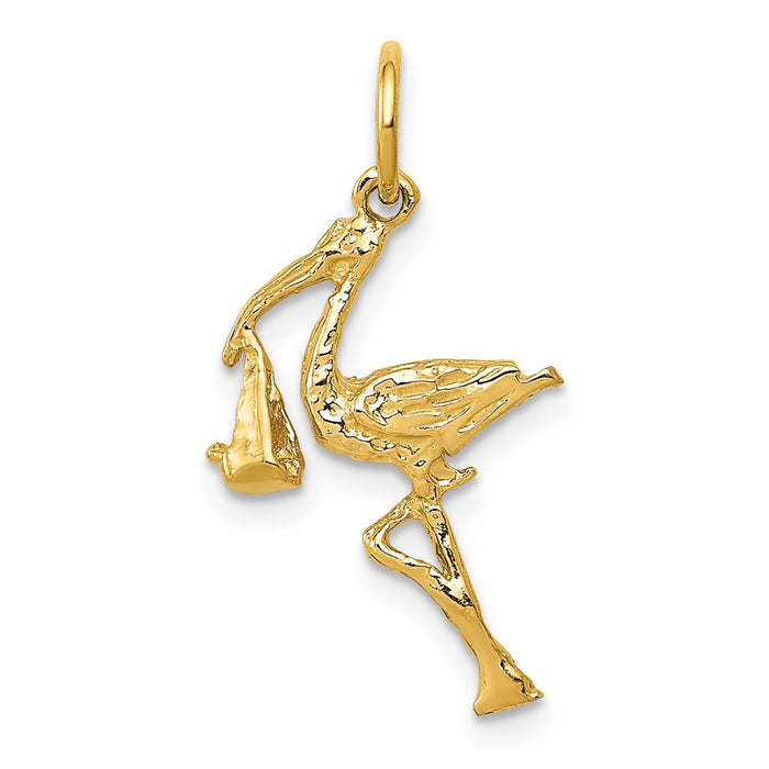 Million Charms 14K Yellow Gold Themed Solid 3-Dimensional Stork Charm