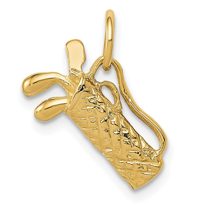 Million Charms 14K Yellow Gold Themed 3-D Sports Golf Bag Charm
