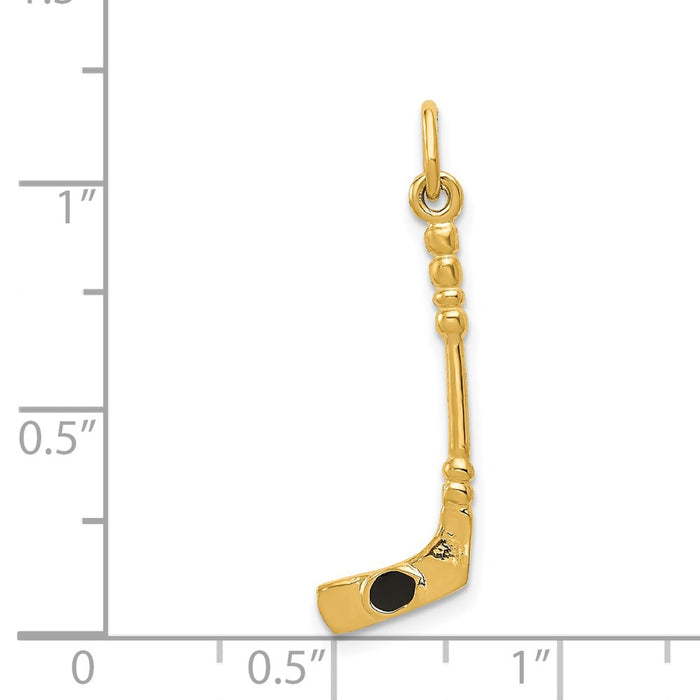 Million Charms 14K Yellow Gold Themed Sports Hockey Stick With Enamel Charm