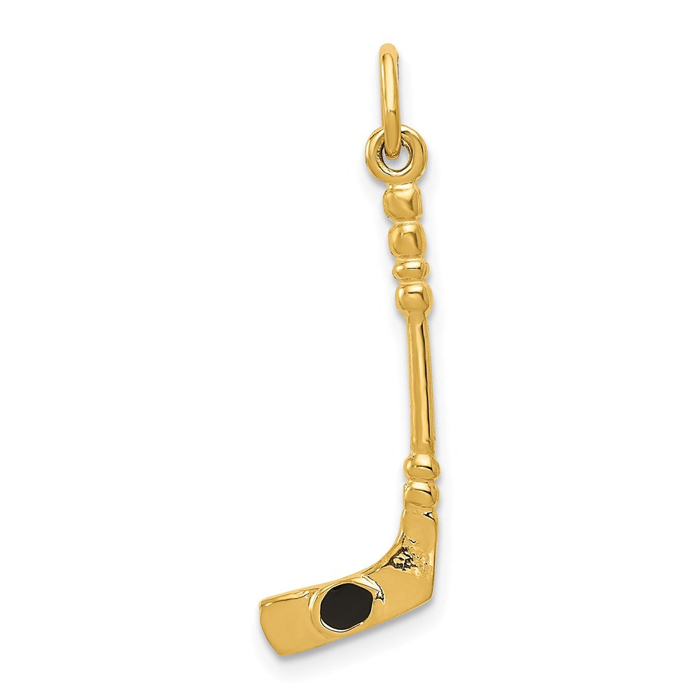 Million Charms 14K Yellow Gold Themed Sports Hockey Stick With Enamel Charm
