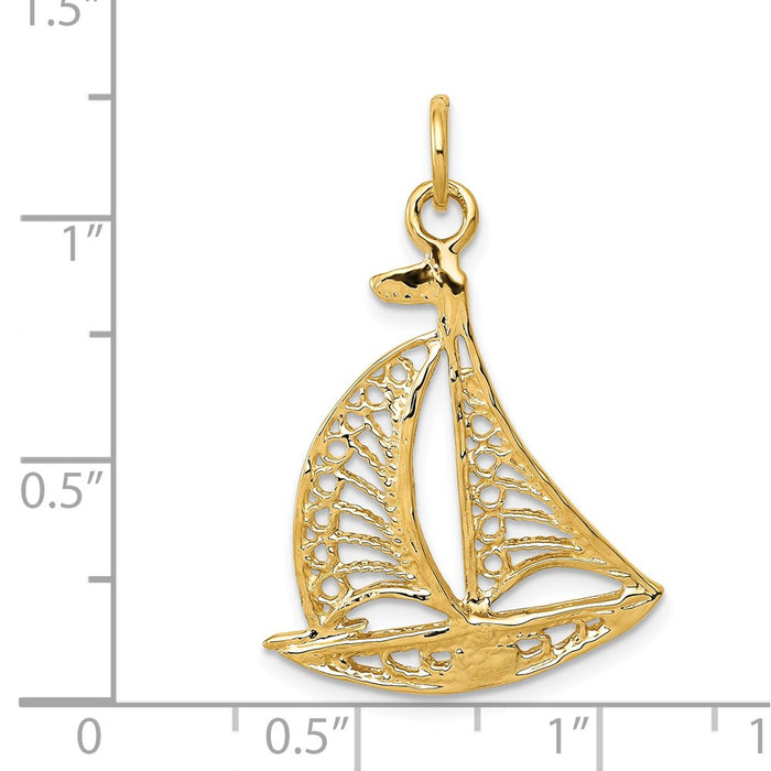 Million Charms 14K Yellow Gold Themed Nautical Sailboat Charm