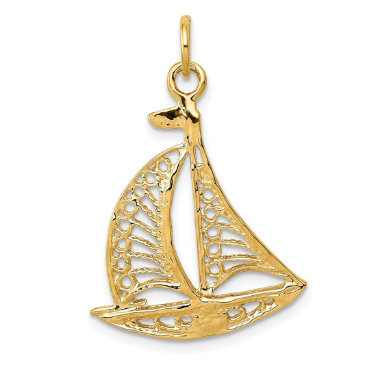 Million Charms 14K Yellow Gold Themed Nautical Sailboat Charm