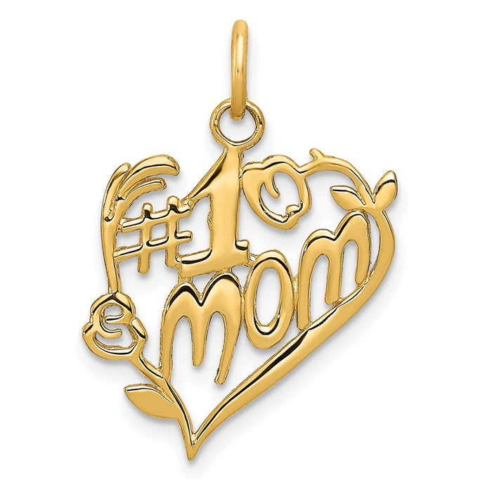 Million Charms 14K Yellow Gold Themed #1 Mom Heart Charm