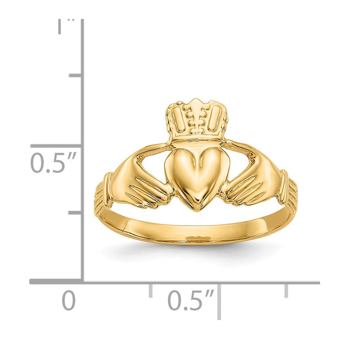 14k Yellow Gold Polished Claddagh Ring, Size: 6