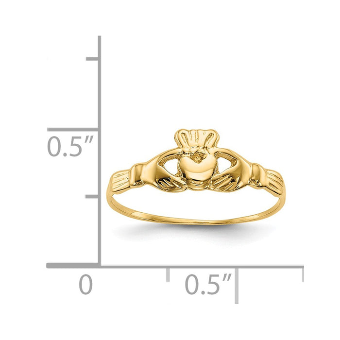 14k Yellow Gold Childs Polished Claddagh Ring, Size: 4.5