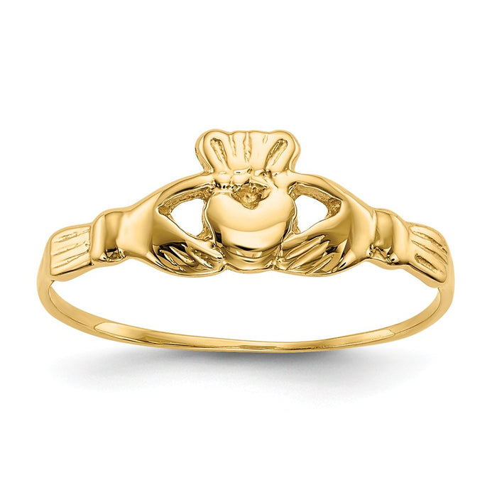 14k Yellow Gold Childs Polished Claddagh Ring, Size: 4.5