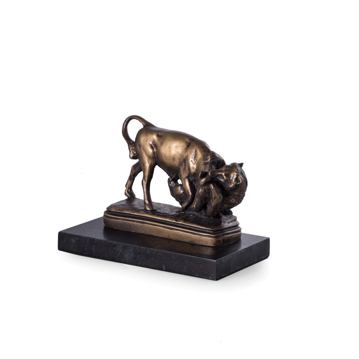 Occasion Gallery Bronze/Green Marble Color "Eternal Struggle of Bull & Bear", Bronzed Finished Sculpture on Green Marble Base. 7 L x 4 W x 5.25 H in.