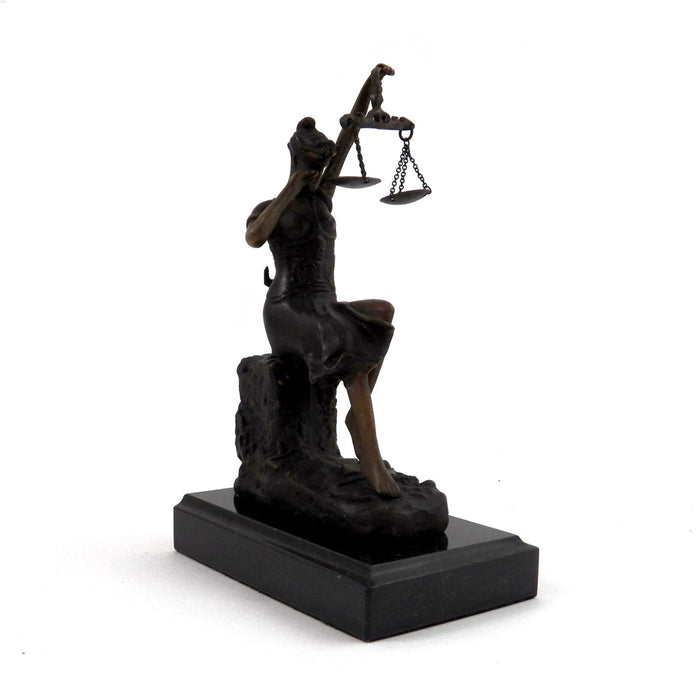 Occasion Gallery Black Color Bronze Crying Lady Justice Sculpture on Marble Base. 4.25 L x 2.75 W x 8 H in.