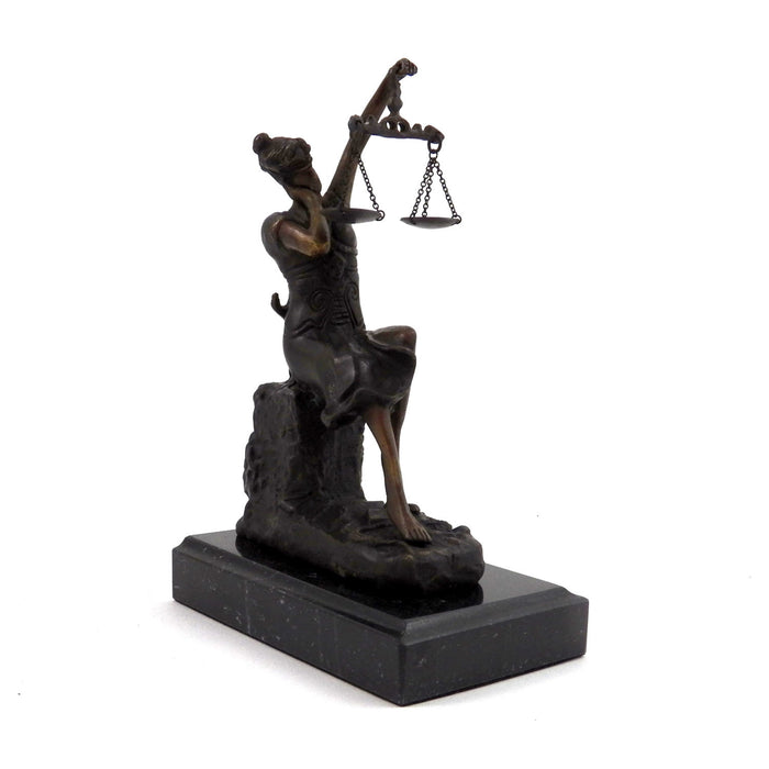 Occasion Gallery Black Color Bronze Sleeping Lady Justice Sculpture on Marble Base. 4.25 L x 2.75 W x 8 H in.