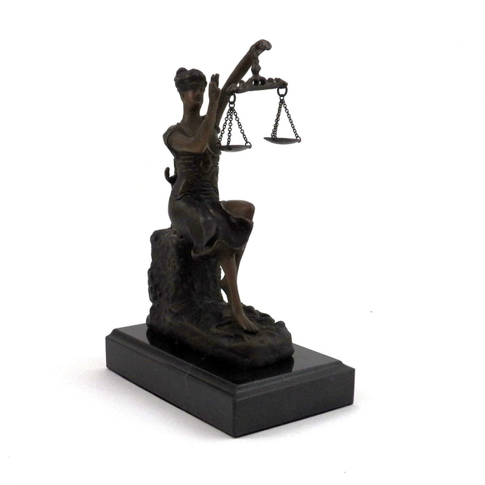 Occasion Gallery Black Color Bronze Victorious Lady Justice Sculpture on Marble Base. 4.25 L x 2.75 W x 8 H in.