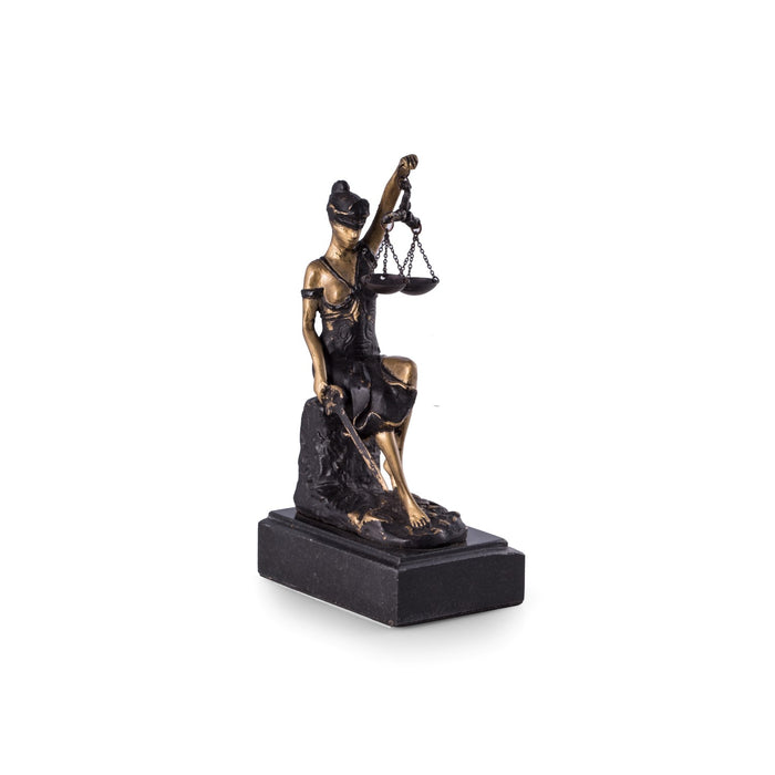 Occasion Gallery Black/Bronze Color Bronze Seated Lady Justice Sculpture on Marble Base. 4.25 L x 2.75 W x 8 H in.