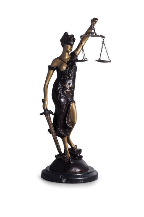 Occasion Gallery Black/Bronze Color Bronze Lady Justice Sculpture on a Marble Base. 5.25 L x 5.25 W x 16.5 H in.