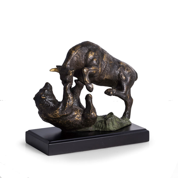 Occasion Gallery Bronze Color Bull & Bear Fight Sculpture with Bronzed Finish. 9.5 L x 5 W x 9 H in.