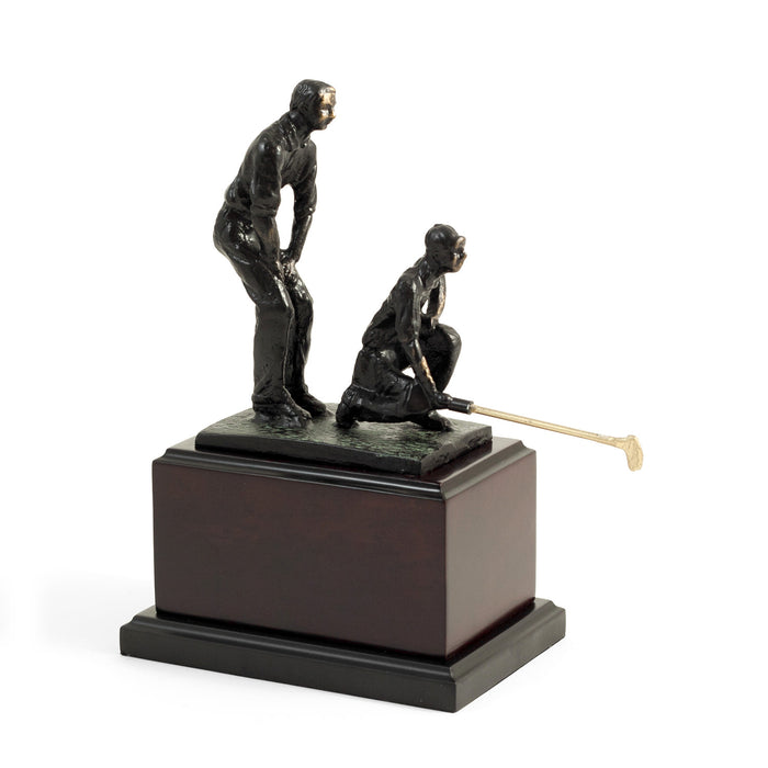 Occasion Gallery Black Color 10" Double Golfers with Bronzed Finish on Wood Base. 6.5 L x 4.5 W x 10 H in.