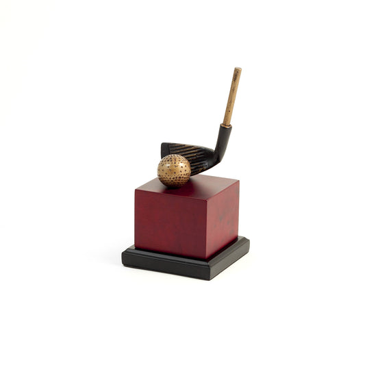 Occasion Gallery Black/Burl Wood Color 9" Golf Club Head Sculpture on Burl Wood Base. 4.25 L x 4.25 W x 9 H in.