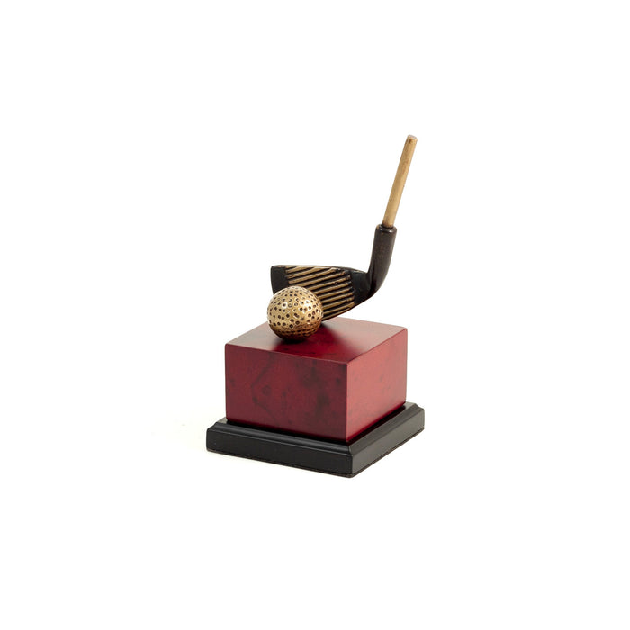 Occasion Gallery Black/Gold Color 7 3/4" Golf Club Head Sculpture on Burl Wood Base. 4.25 L x 4.25 W x 7.75 H in.