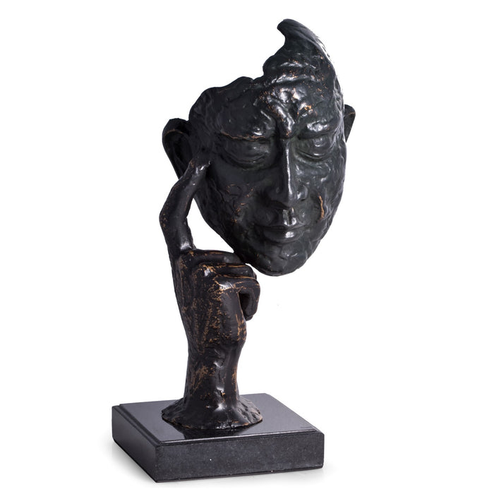 Occasion Gallery Black Color "Thinking Man" Sculpture with Bronzed Finish on Marble Base. 6.5 L x 5 W x 12 H in.
