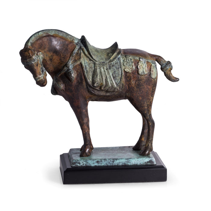 Occasion Gallery Bronze Color Brass Tang Horse with Flamed Patina Finish on Wood Base  10.5 L x 4.5 W x 10 H in.