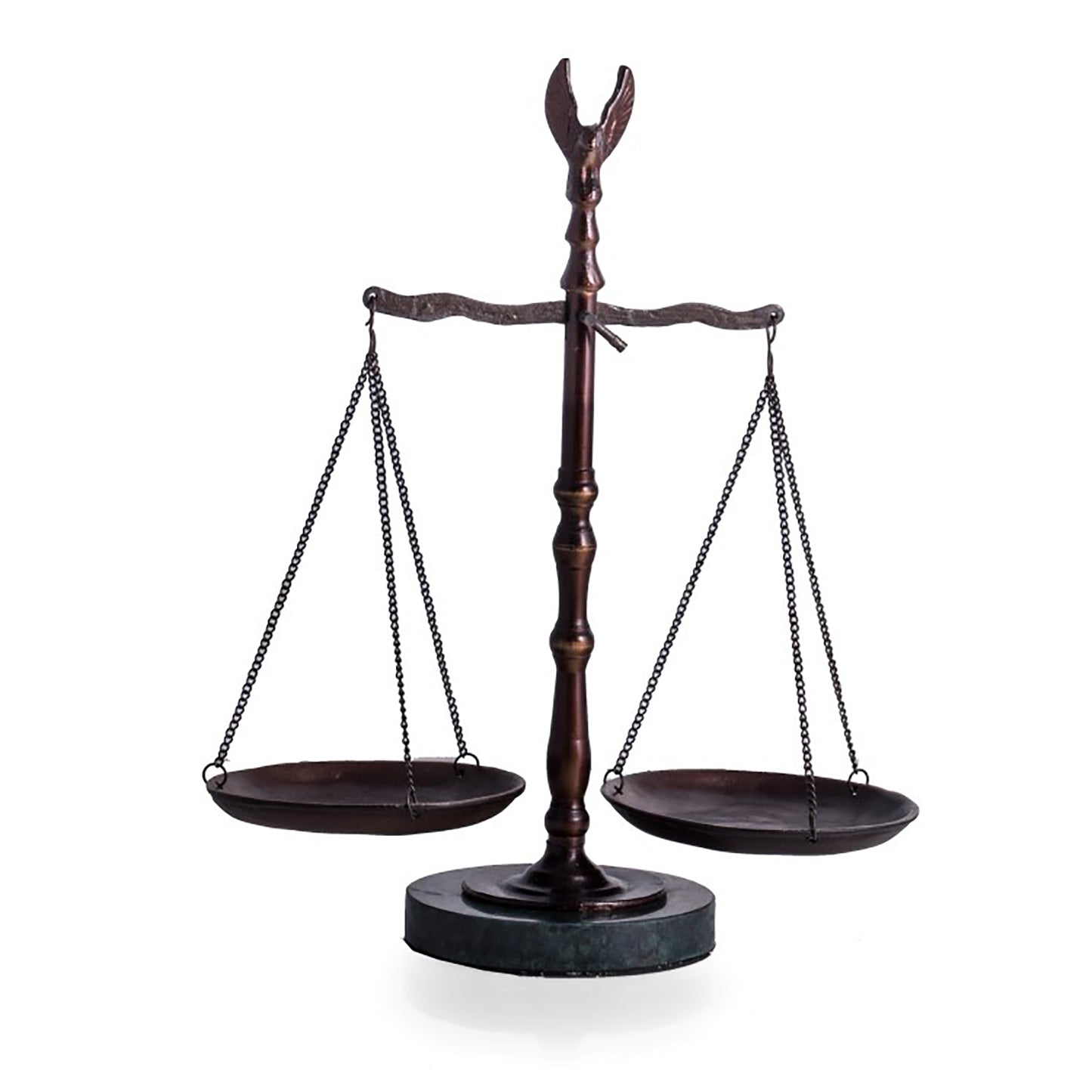 Occasion Gallery Brown Color 12 1/2" Bronze Finished Scale with Eagle Finial on Green Marble Base. 10.5 L x 4 W x 12.5 H in.
