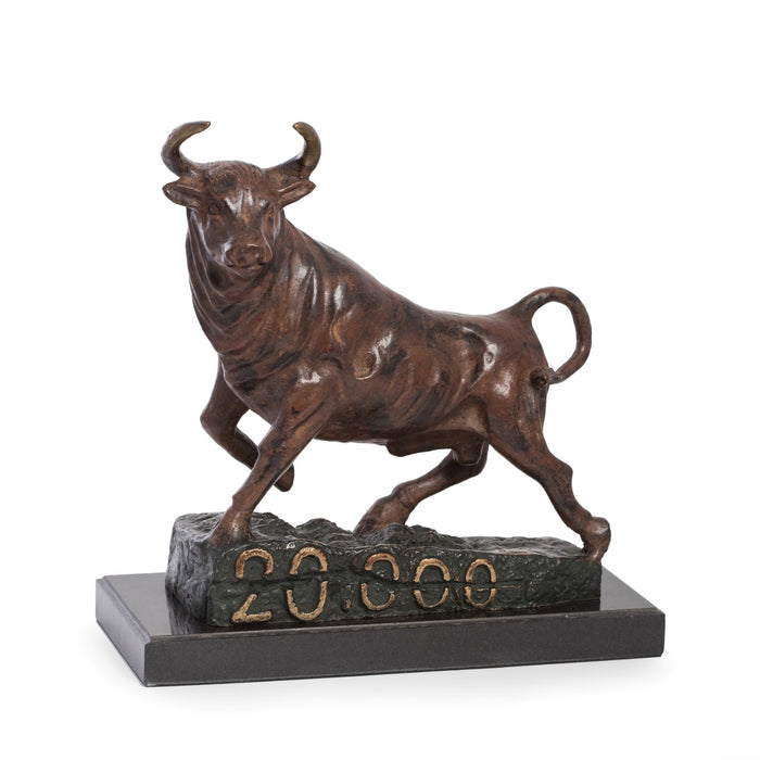 Occasion Gallery BROWN Color Bronzed Finished Bull Cracking 20,000 Mark Sculpture, Limited Edition. 13.5 L x 6 W x 14 H in.