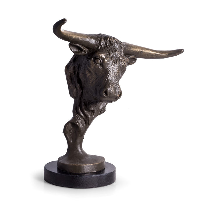 Occasion Gallery Black Color Bronzed Bull Head Sculpture on Marble Base. 10 L x 4.5 W x 11.75 H in.