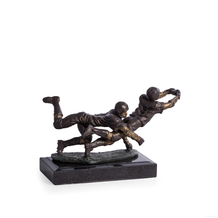 Occasion Gallery Black Color Bronze Football Players Sculpture on Marble Base.  9 L x 4.5 W x 5.25 H in.