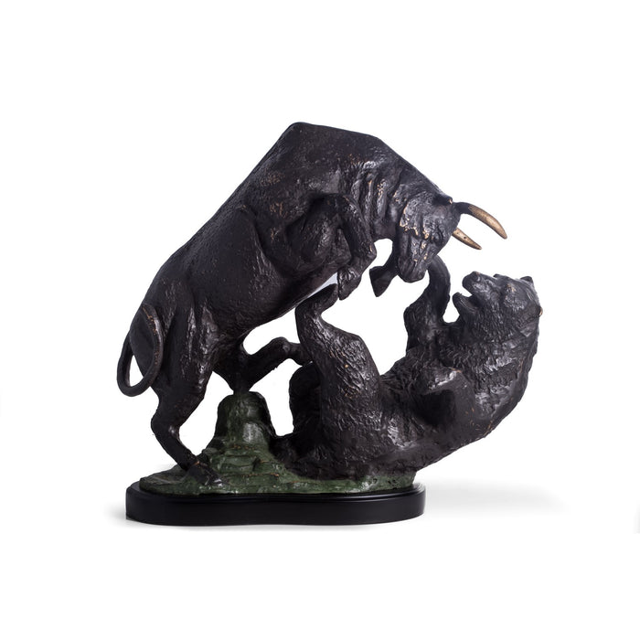 Occasion Gallery Black Color "The Big Fight" Bronzed Finished Bull & Bear Sculpture. 20 L x 10 W x 18 H in.