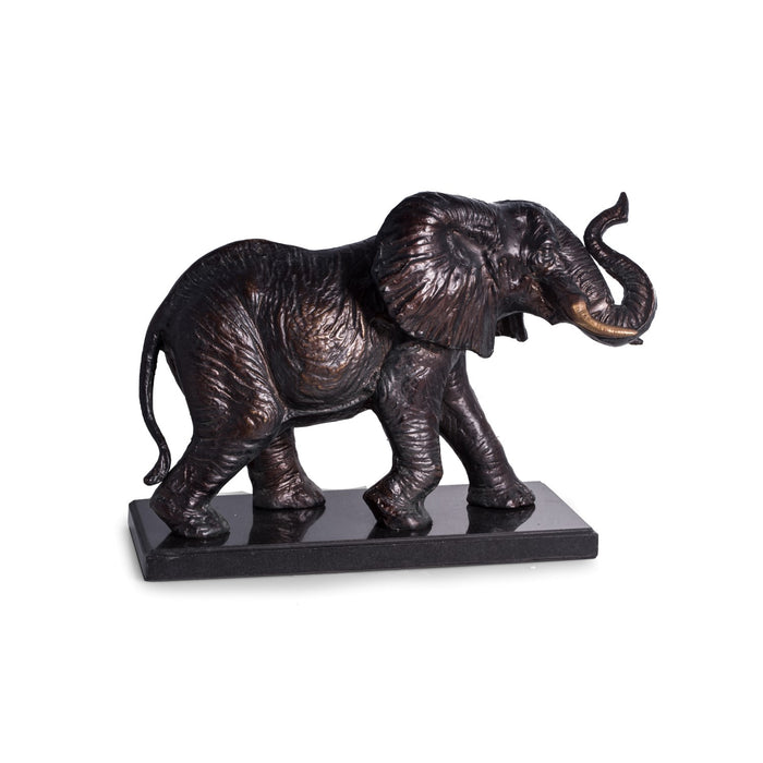 Occasion Gallery Black Color Brass Elephant Sculpture on Marble Base. 14 L x 6 W x 9.5 H in.