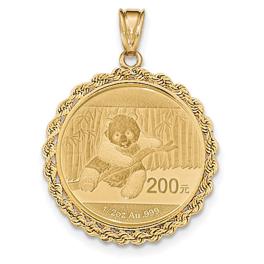 Million Charms 14K Yellow Gold Themed Hand Made Rope Polished Prong 1/2P Bezel With Coin