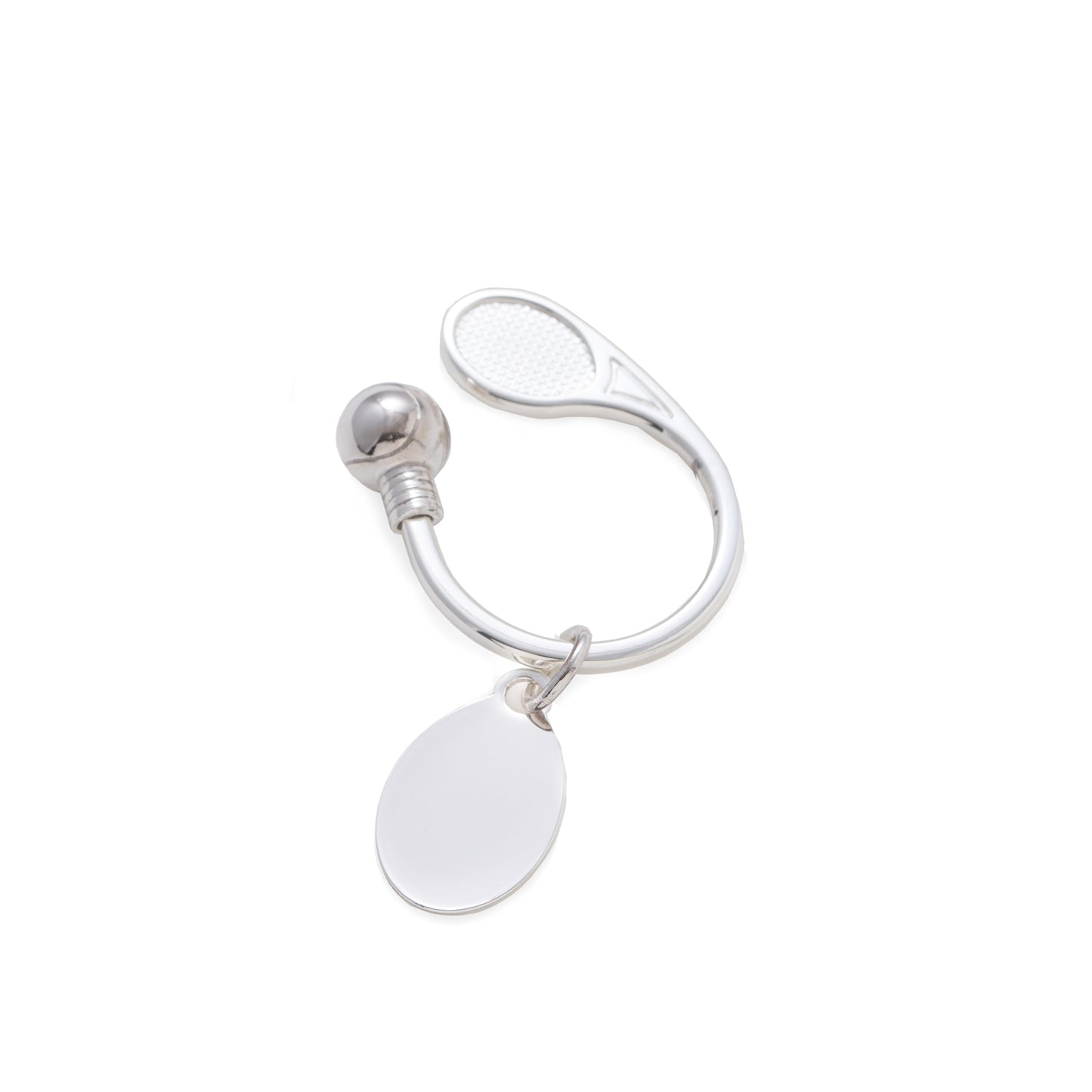 Occasion Gallery Silver Color Silver Plated Tennis Key Ring with ID Tag.  1.5 L x 0.15 W x 2.5 H in.