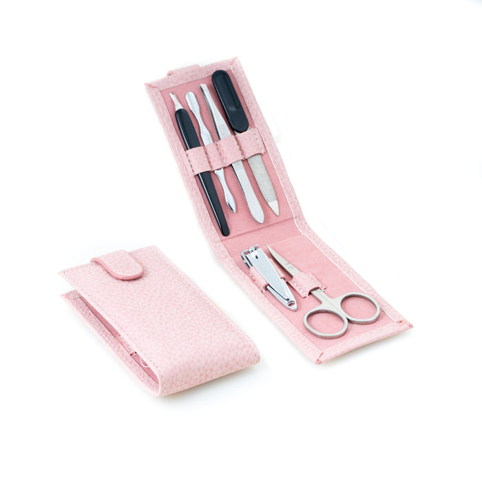 Occasion Gallery Pink Color 6 Piece Manicure Set with Cuticle Trimmer and Cleaner, Small Nail Clipper, Scissors, File and Tweezers in Lite Light Pink Case with Snap Closure. 4 L x 2.5 W x 0.75 H in.