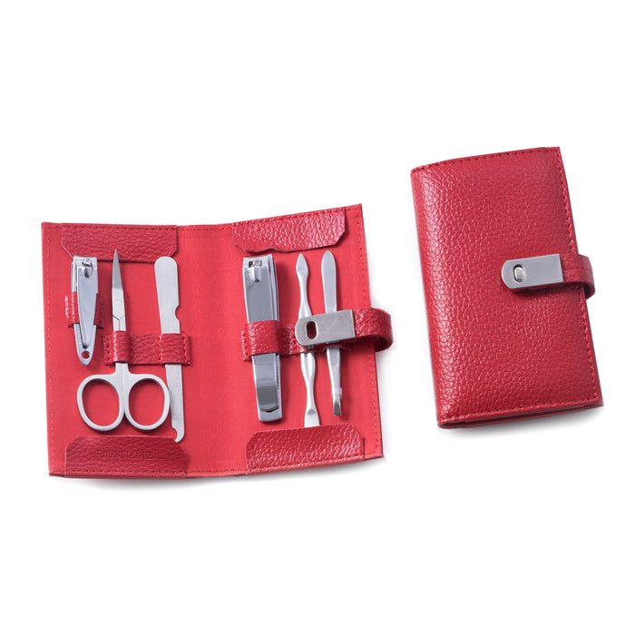 Occasion Gallery Red Color 6 Piece Manicure Set with Cuticle Cleaner, Small and Large Nail Clippers, Scissors, File and Tweezers in Red Leather Case.. 3 L x 5 W x 1 H in.