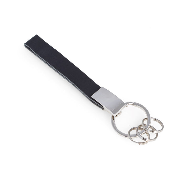 Occasion Gallery Black Color Black Leather Valet Key Ring with Chrome Accents. 1 L x 0.25 W x 4.5 H in.