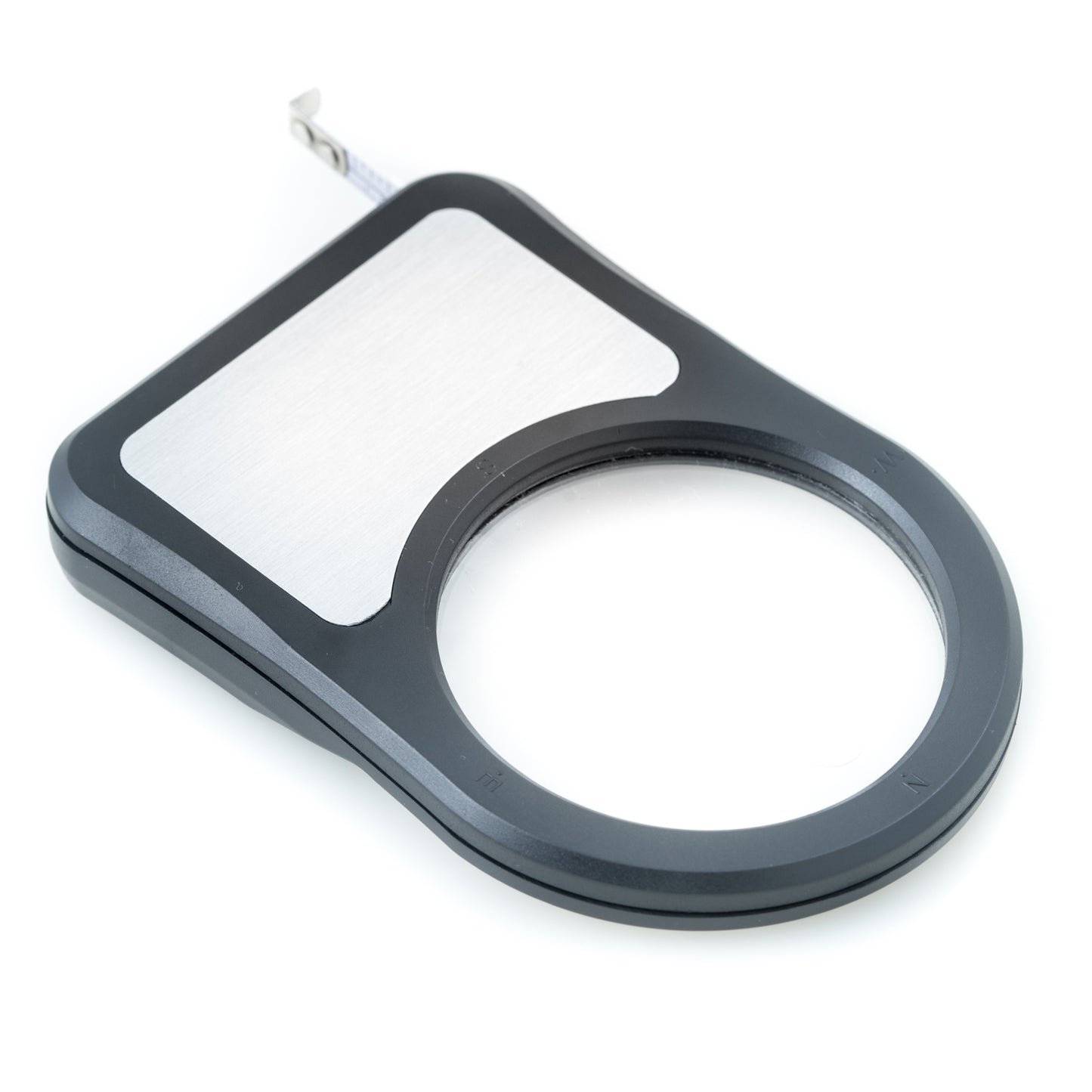 Occasion Gallery Black Color Magnifier with 3X, 4X & 5X Magnification, LED Torchlight Under Magnifier, 3' Tape Measure and LED Flashlight in Black ABS Case with Stainless Steel Accent. 3.15 L x 4.35 W x 0.65 H in.