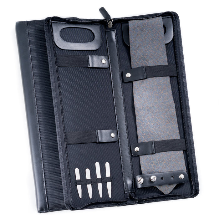 Occasion Gallery Black Color Ballistic Black Nylon Travel Tie Case. Includes 4 Collar Stays and Slots for 4 Cufflinks with Zipper Closure 5 L x 16.5 W x 1 H in.