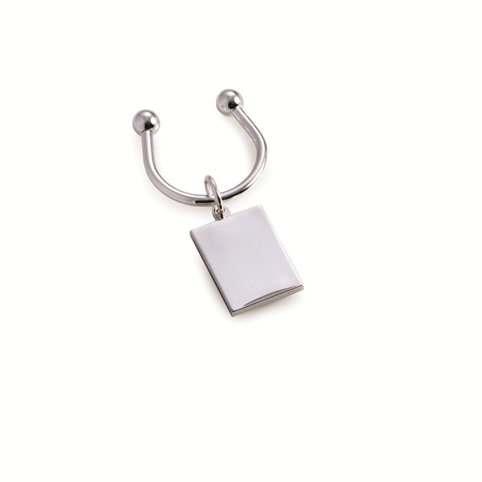 Occasion Gallery Silver Color Silver Plated Rectangular Key Ring.  3.35 L x 1.65 W x 0.15 H in.