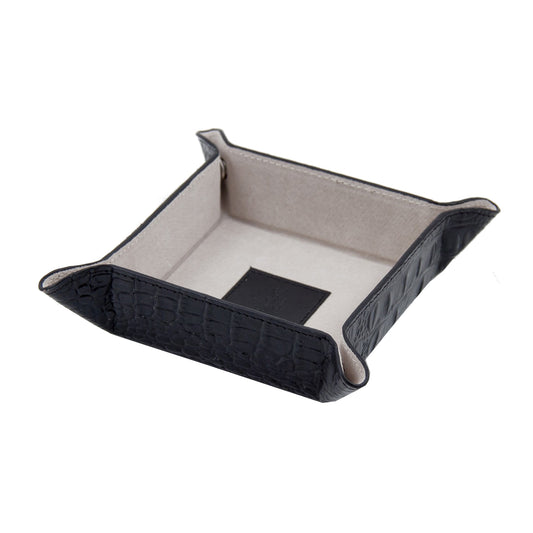 Occasion Gallery Black Color Black "Croco" Leather Snap Valet with Pig Skin Leather Lining. 5 L x 5 W x 1.5 H in.