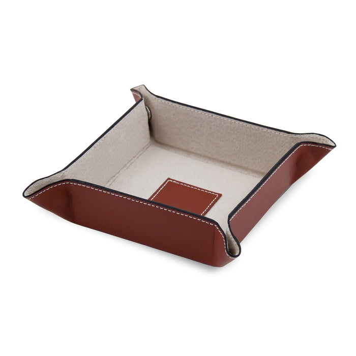 Occasion Gallery Saddle Brown Color Saddle Brown Leather Snap Valet with Pig Skin Leather Lining. 5 L x 5 W x 1.5 H in.