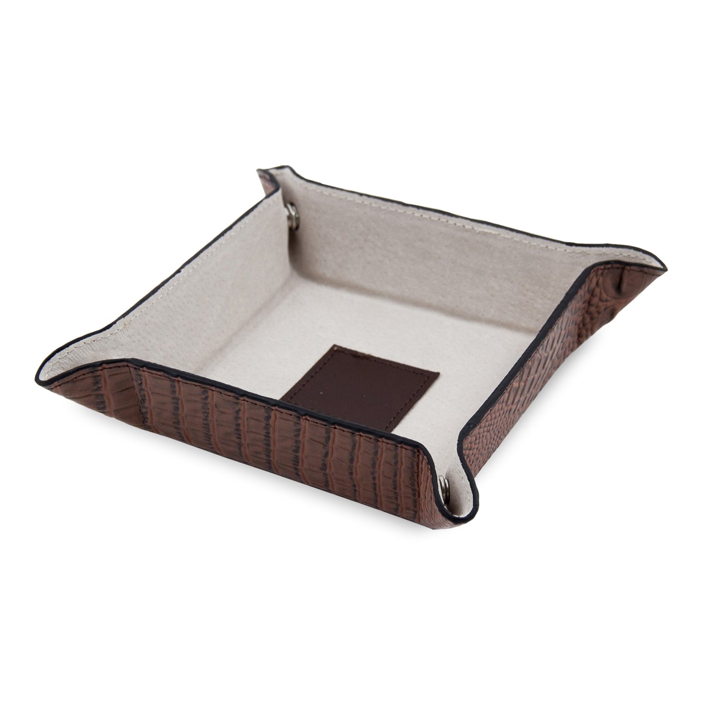 Occasion Gallery Brown Color Brown "Croco" Leather Snap Valet with Pig Skin Leather Lining. 5 L x 5 W x 1.5 H in.